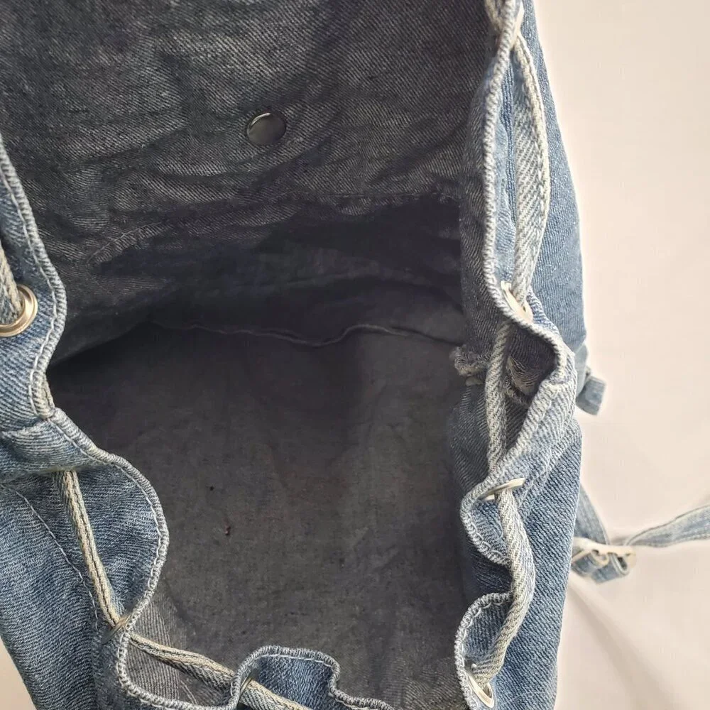 💥 VINTAGE Pacific Denim Co. Drawstring Backpack - 80s/90s Light Wash Rucksack